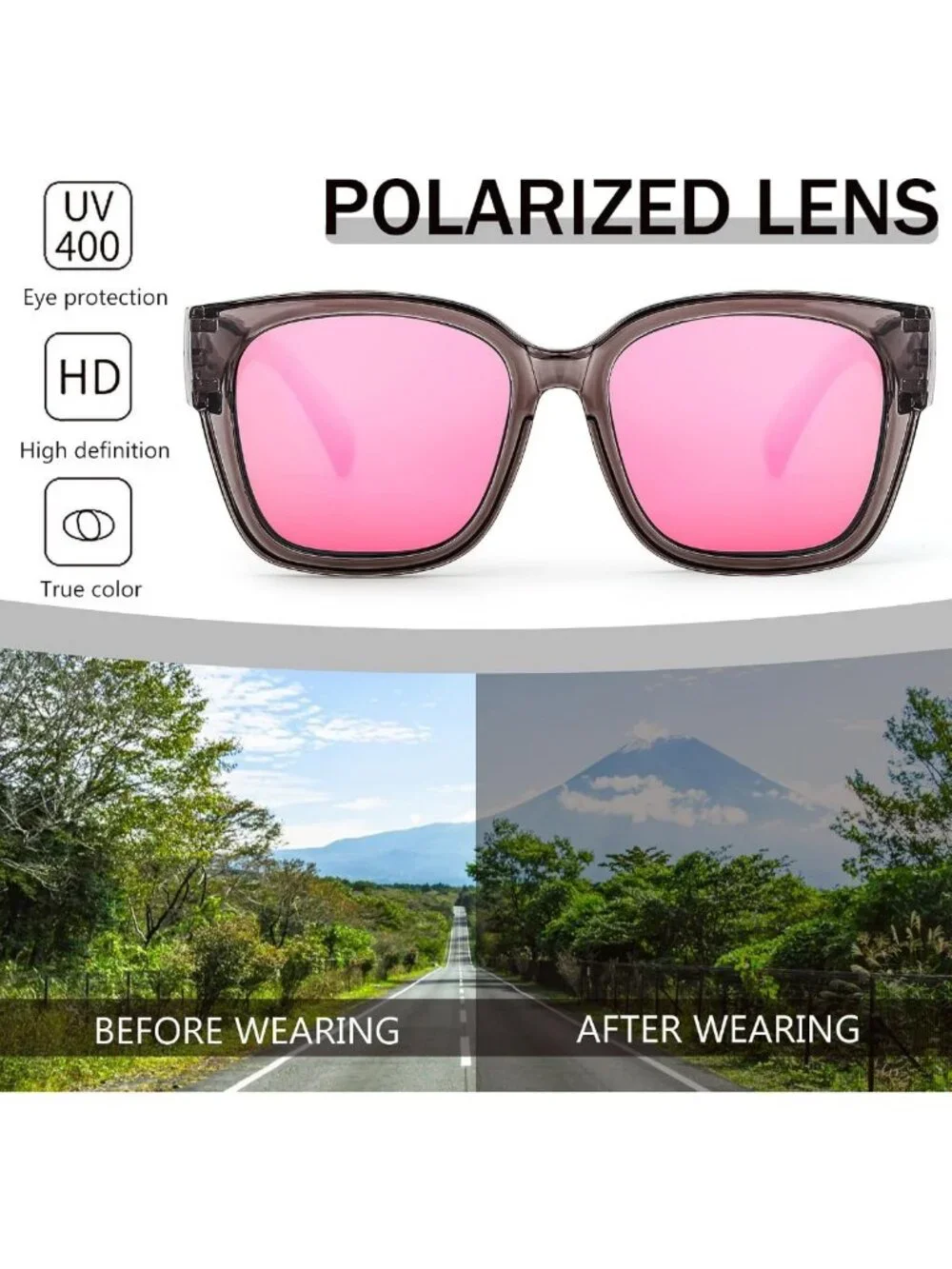 Trendy Polarized Mirrored Sunglasses for Women - Large Square UV400 Fit Over